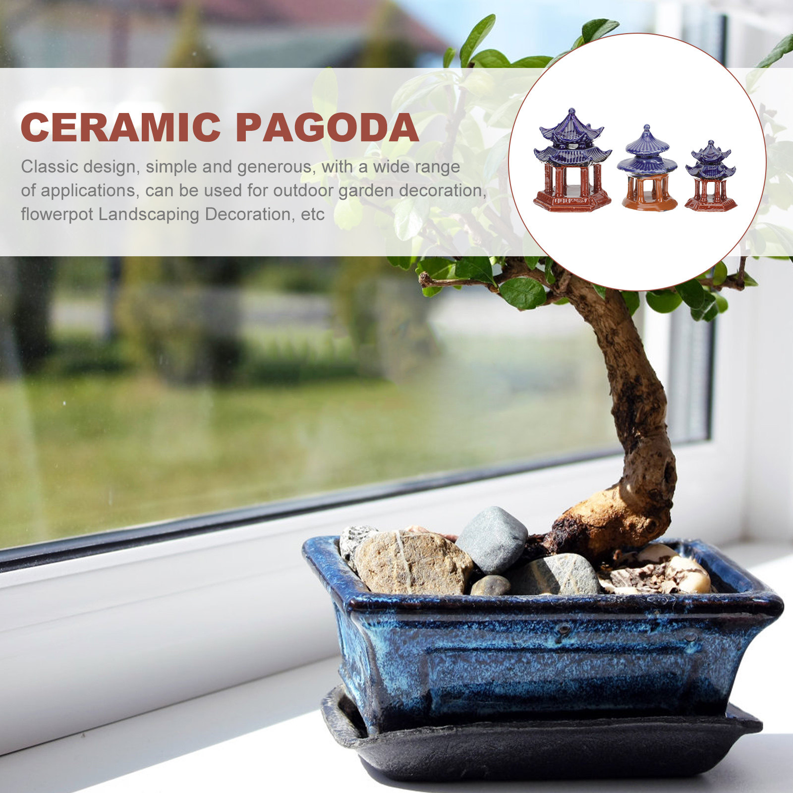 Aquarium Fish Tank - 3 ชิ้น ศาลาเซรามิกจิ๋ว ของตกแต่งตู้ปลาจำลอง สำหรับจัดสวนตู้ปลา ที่ปลาซ่อนตัวใต้น้ำ