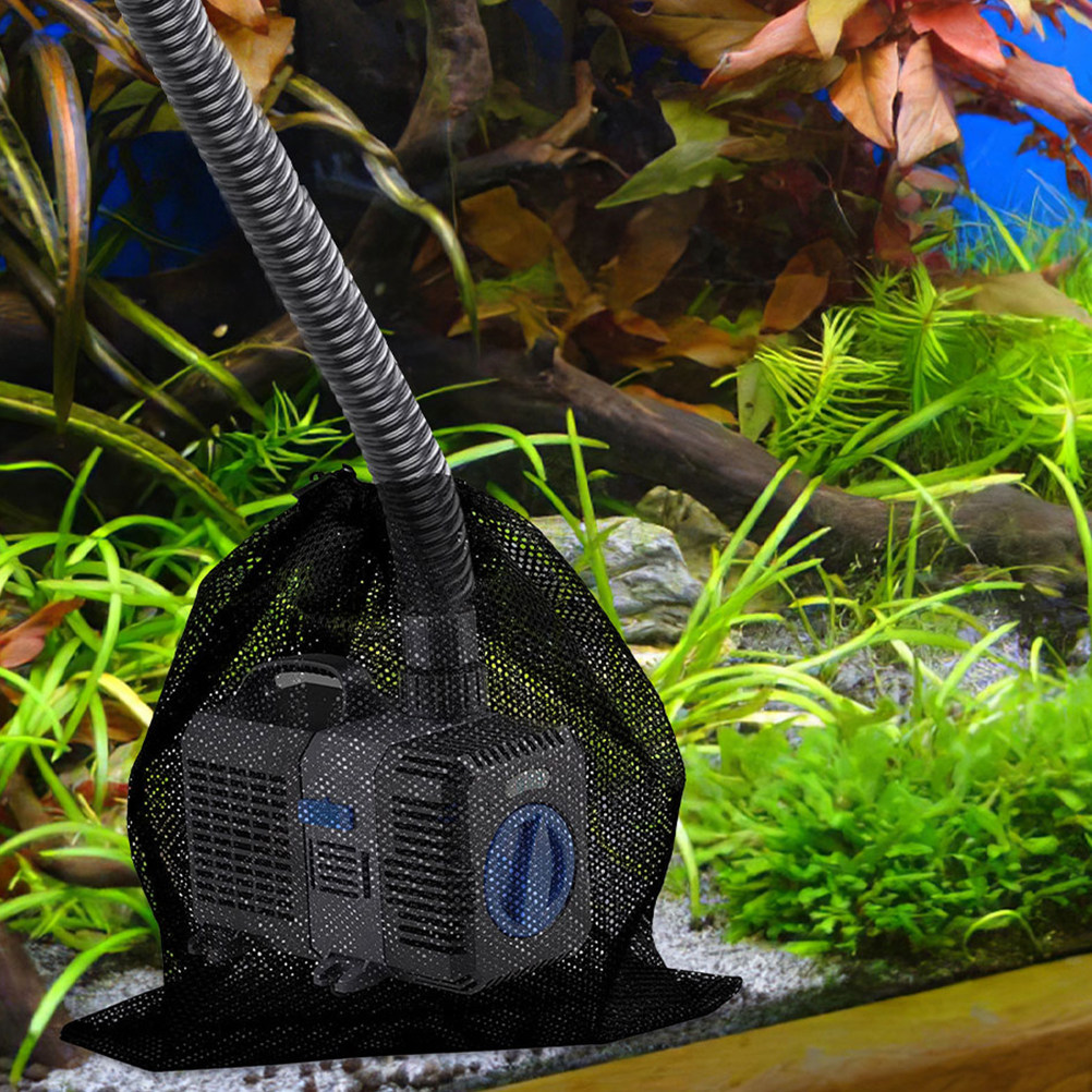 Aquarium Pump - ถุงกรองปั๊มน้ำแบบตาข่ายโพลีเอสเตอร์แบบหนา 4 ชิ้น พร้อมเชือกรูด สำหรับกรองสิ่งสกปรกในบ่อและตู้ปลา ช่วยป้องกันการอุดตันอย่างมีประสิทธิภาพ